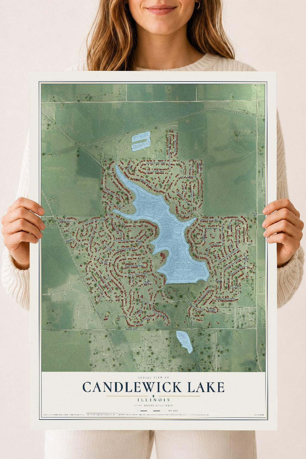 Map of Candlewick Lake, Illinois, 18 x 24 inch unframed archival matte print