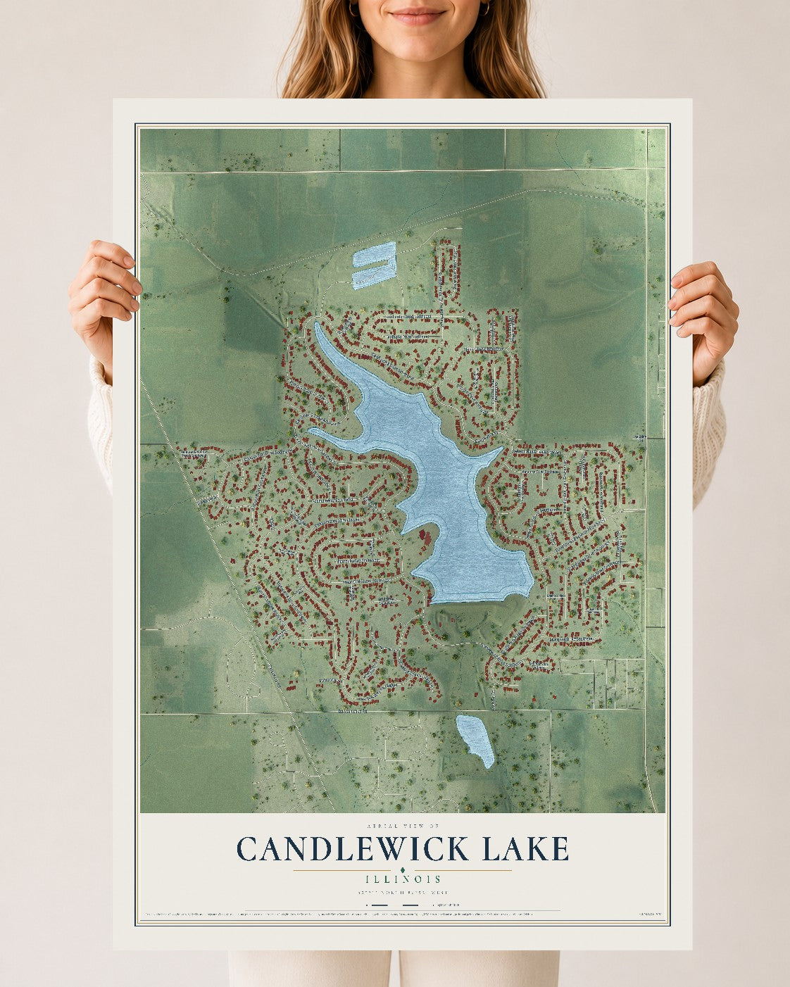 Map of Candlewick Lake, Illinois, 24 x 36 inch unframed archival matte print