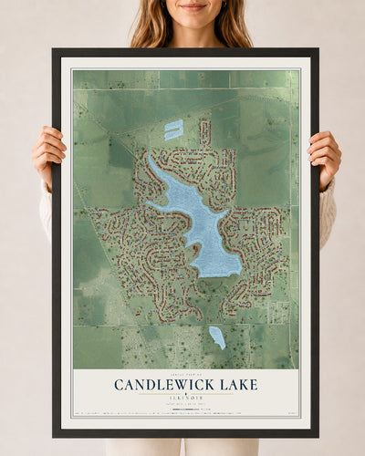 Map of Candlewick Lake, Illinois, 24 x 36 inch print in a black wood frame