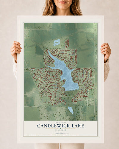 Map of Candlewick Lake, Illinois, 24 x 36 inch print in a white wood frame