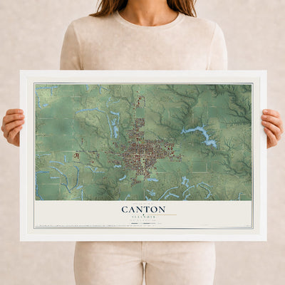 Map of Canton, Illinois, 12 x 18 inch print in a white wood frame