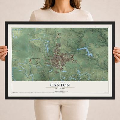 Map of Canton, Illinois, 18 x 24 inch print in a black wood frame