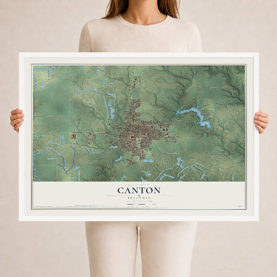 Map of Canton, Illinois, 24 x 36 inch print in a white wood frame