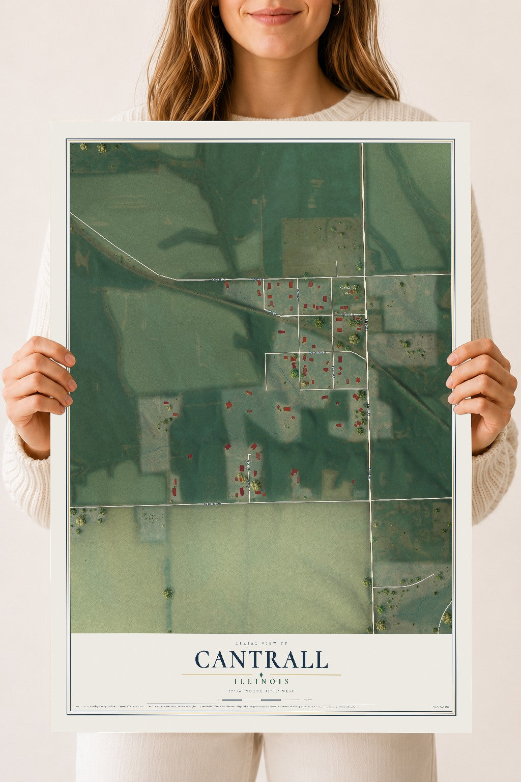 Map of Cantrall, Illinois, 18 x 24 inch unframed archival matte print