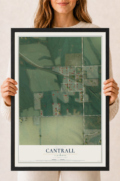 Map of Cantrall, Illinois, 18 x 24 inch print in a black wood frame