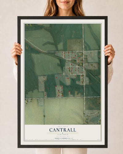 Map of Cantrall, Illinois, 24 x 36 inch print in a black wood frame