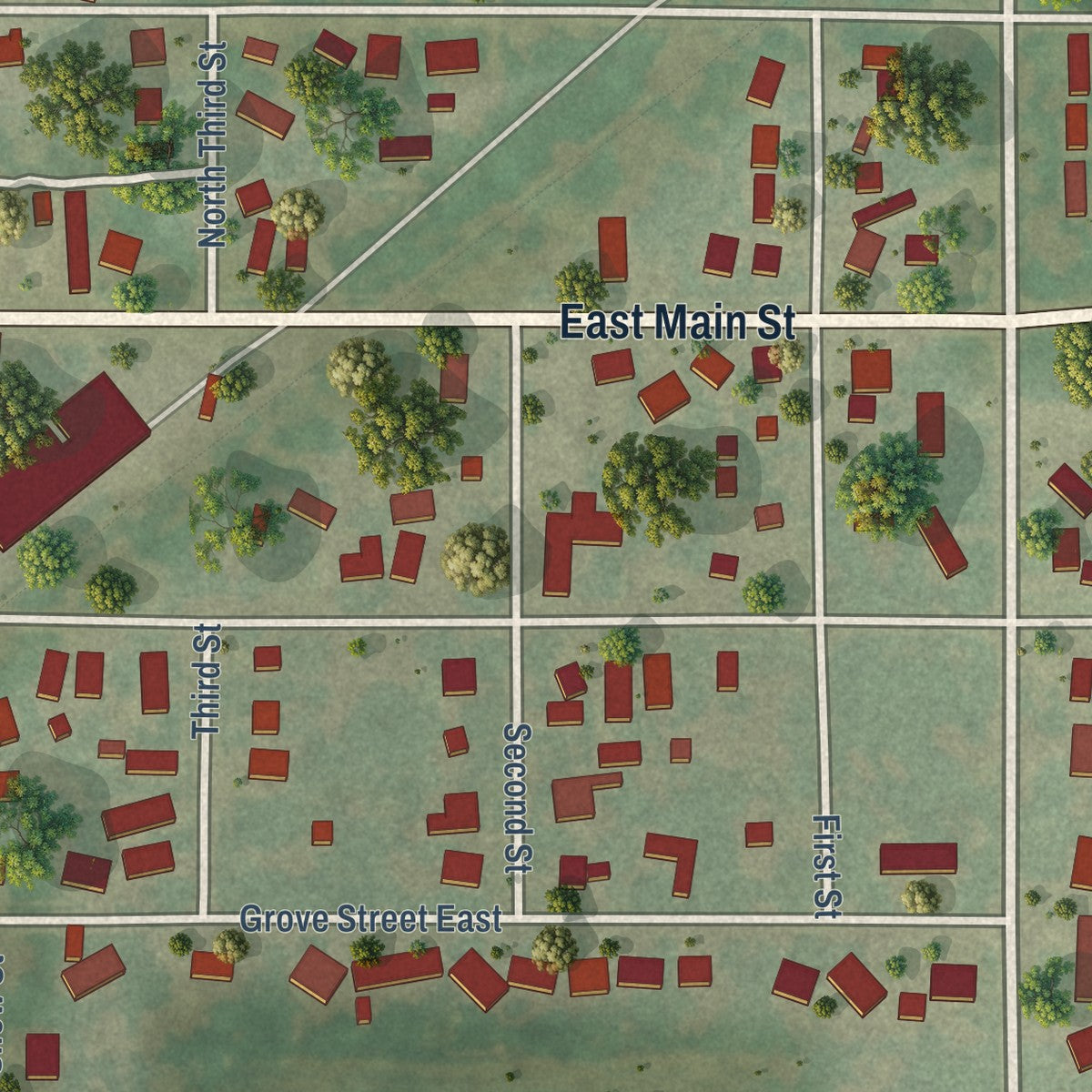 Close-up of the map of Capron, Illinois print showing street and building detail
