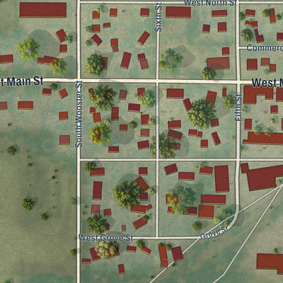 Second close-up of the map of Capron, Illinois print showing more streets and buildings