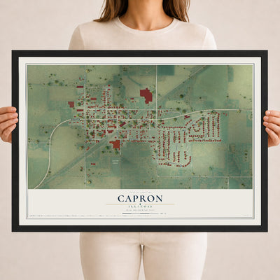 Map of Capron, Illinois, 18 x 24 inch print in a black wood frame