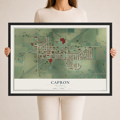 Map of Capron, Illinois, 24 x 36 inch print in a black wood frame