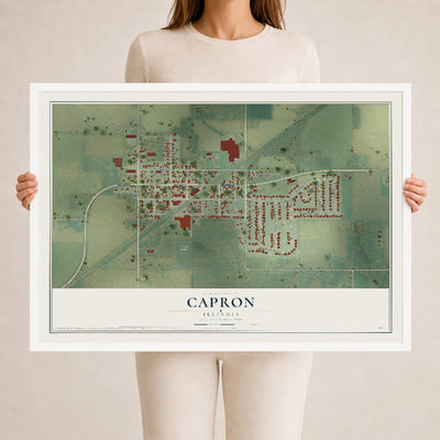 Map of Capron, Illinois, 24 x 36 inch print in a white wood frame