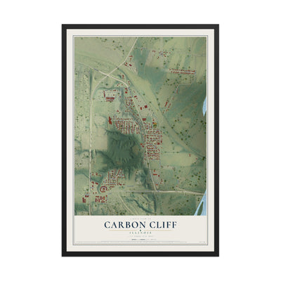 Map of Carbon Cliff, Illinois, 12 x 18 inch print in a black wood frame