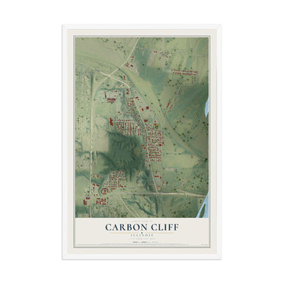 Map of Carbon Cliff, Illinois, 12 x 18 inch print in a white wood frame