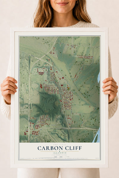 Map of Carbon Cliff, Illinois, 18 x 24 inch print in a white wood frame
