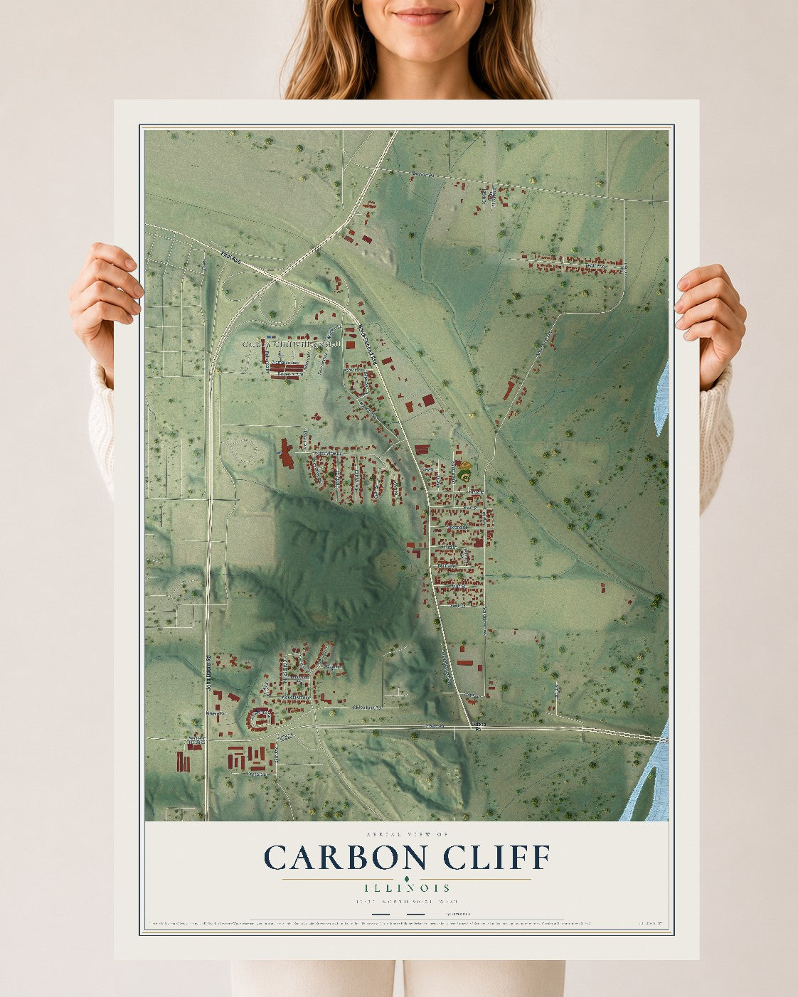 Map of Carbon Cliff, Illinois, 24 x 36 inch unframed archival matte print