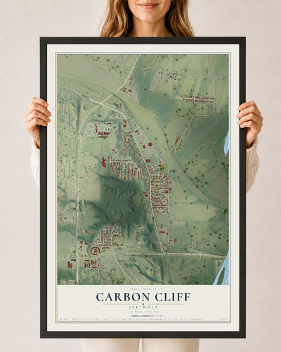 Map of Carbon Cliff, Illinois, 24 x 36 inch print in a black wood frame