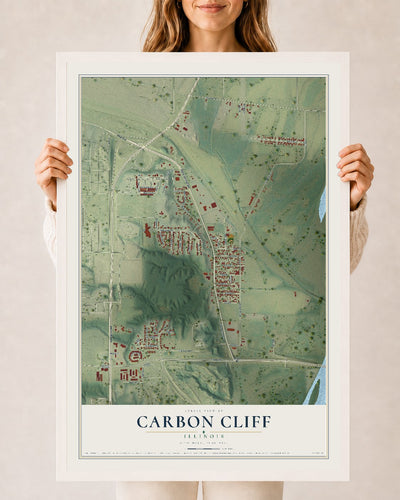 Map of Carbon Cliff, Illinois, 24 x 36 inch print in a white wood frame