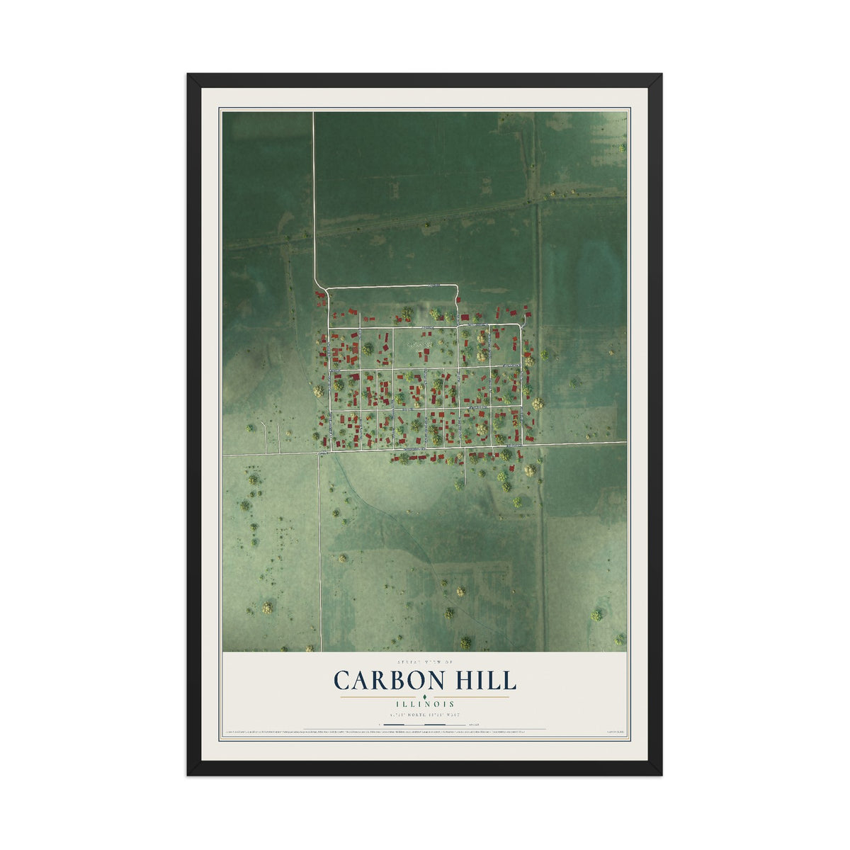 Map of Carbon Hill, Illinois, 12 x 18 inch print in a black wood frame