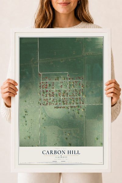 Map of Carbon Hill, Illinois, 18 x 24 inch print in a white wood frame