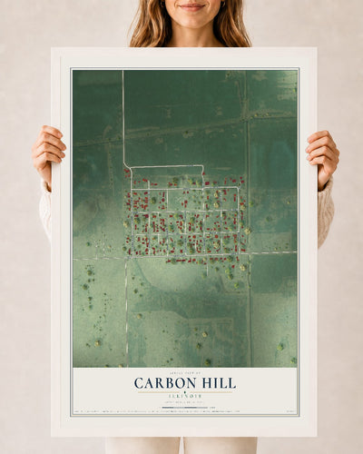 Map of Carbon Hill, Illinois, 24 x 36 inch print in a white wood frame