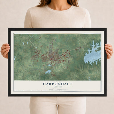 Map of Carbondale, Illinois, 12 x 18 inch print in a black wood frame