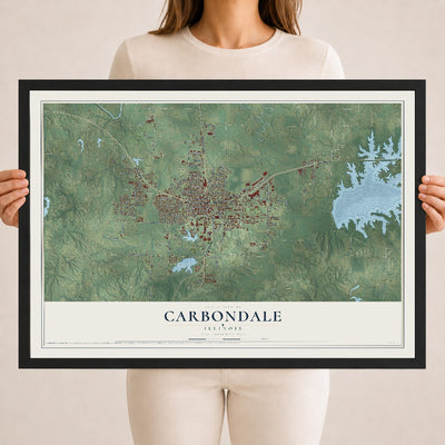 Map of Carbondale, Illinois, 18 x 24 inch print in a black wood frame