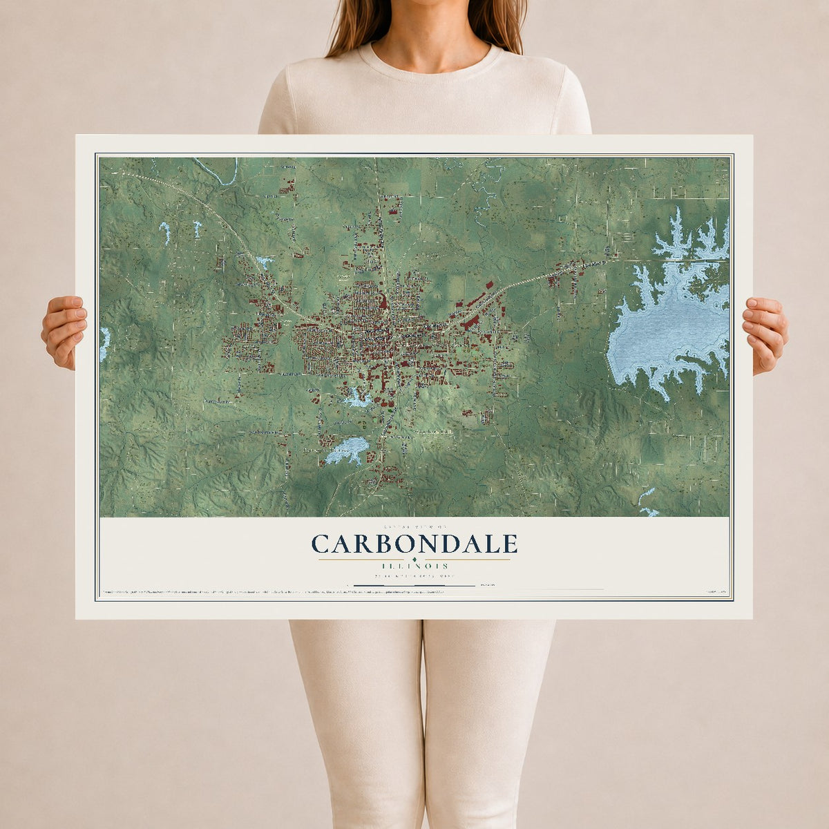 Map of Carbondale, Illinois, 24 x 36 inch unframed archival matte print