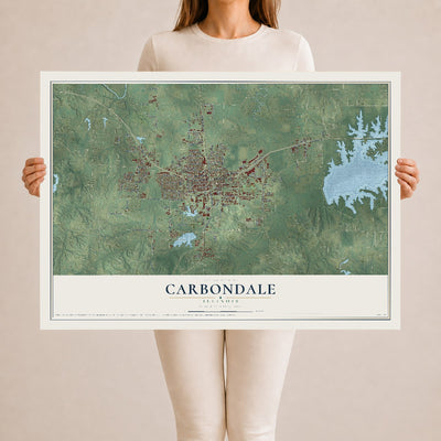 Map of Carbondale, Illinois, 24 x 36 inch unframed archival matte print