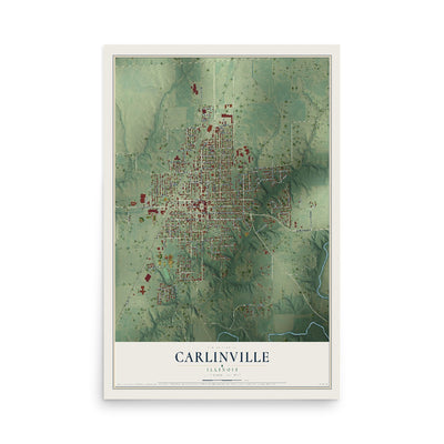 Map of Carlinville, Illinois, 12 x 18 inch unframed archival matte print