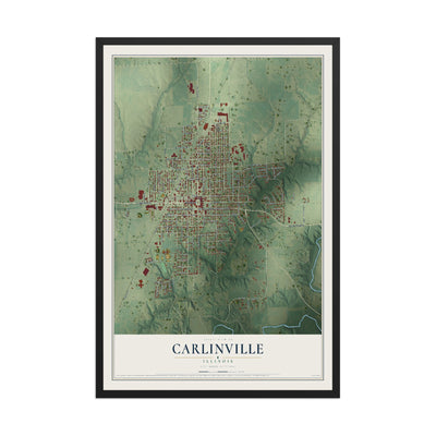Map of Carlinville, Illinois, 12 x 18 inch print in a black wood frame