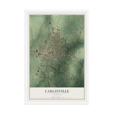 Map of Carlinville, Illinois, 12 x 18 inch print in a white wood frame