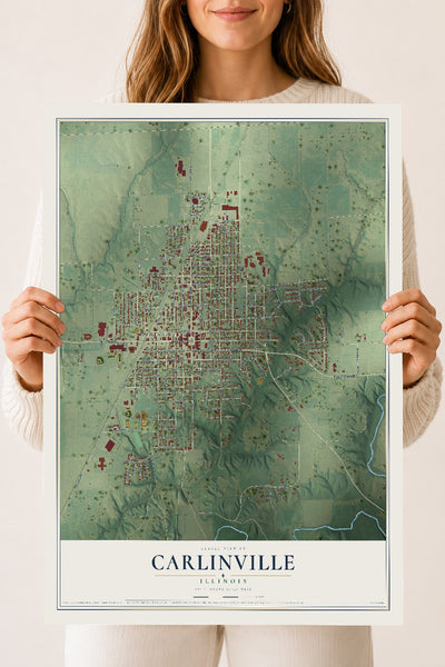 Map of Carlinville, Illinois, 18 x 24 inch unframed archival matte print