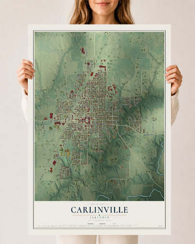 Map of Carlinville, Illinois, 24 x 36 inch unframed archival matte print