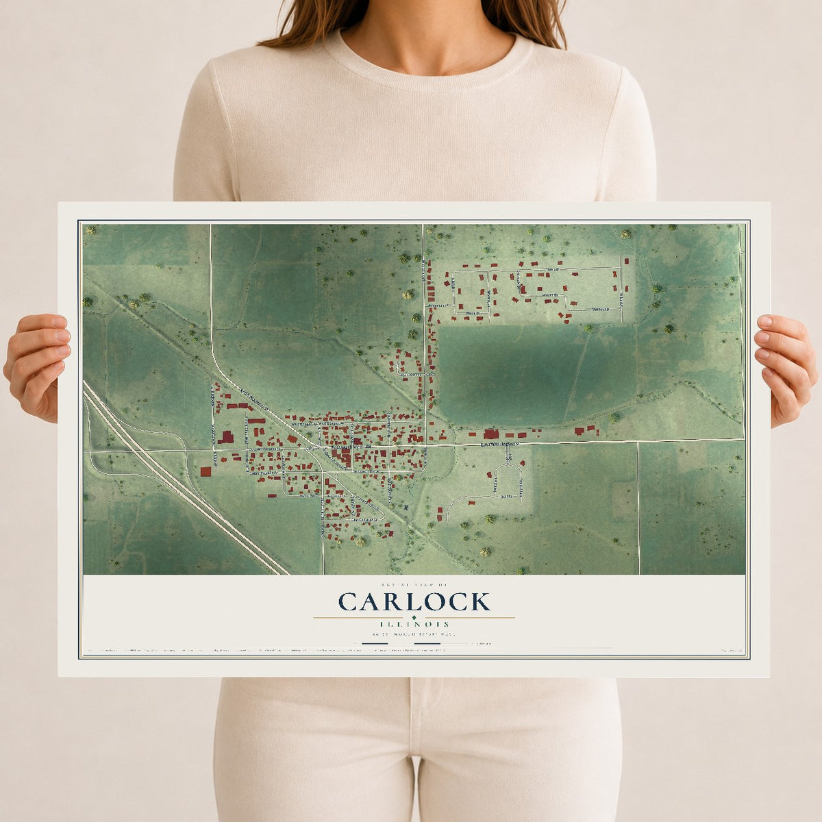 Map of Carlock, Illinois, 12 x 18 inch unframed archival matte print