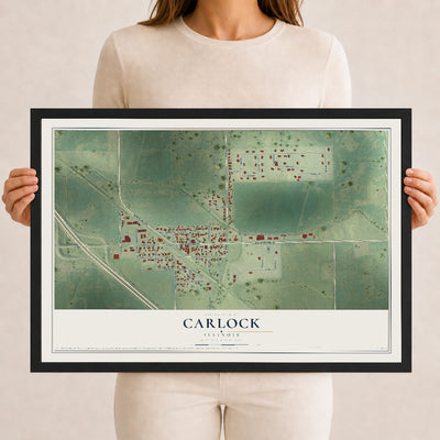 Map of Carlock, Illinois, 12 x 18 inch print in a black wood frame