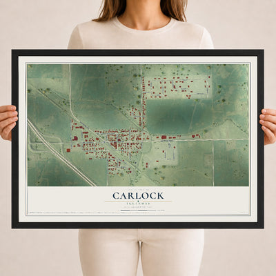 Map of Carlock, Illinois, 18 x 24 inch print in a black wood frame