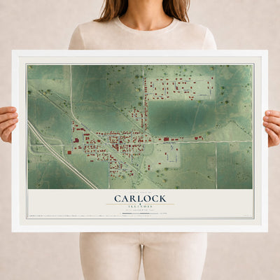 Map of Carlock, Illinois, 18 x 24 inch print in a white wood frame