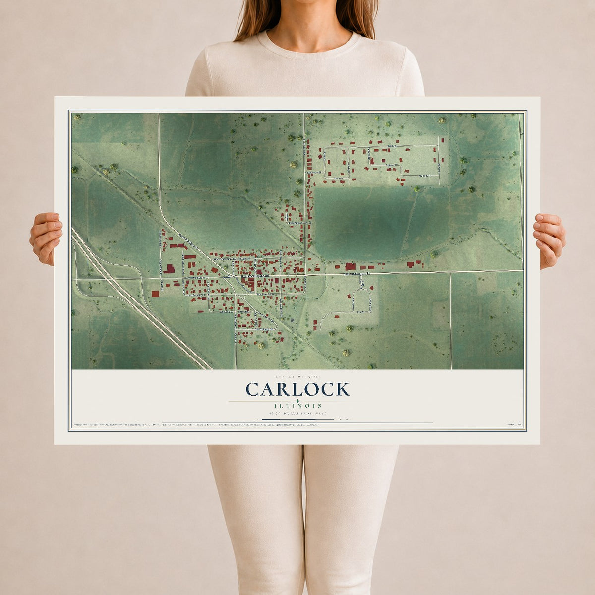 Map of Carlock, Illinois, 24 x 36 inch unframed archival matte print