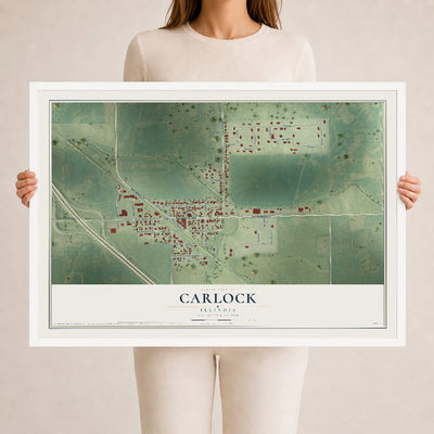 Map of Carlock, Illinois, 24 x 36 inch print in a white wood frame