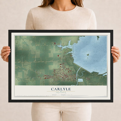 Map of Carlyle, Illinois, 12 x 18 inch print in a black wood frame