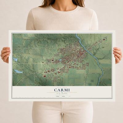 Map of Carmi, Illinois, 12 x 18 inch unframed archival matte print