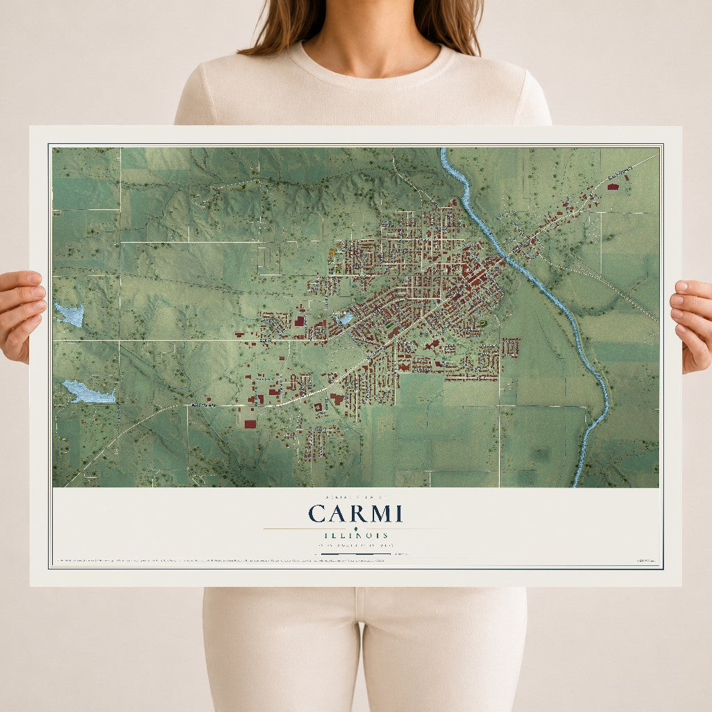 Map of Carmi, Illinois, 18 x 24 inch unframed archival matte print