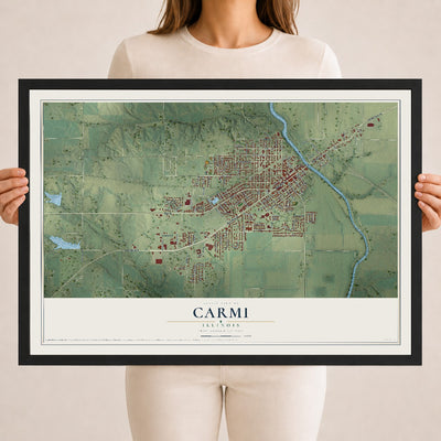 Map of Carmi, Illinois, 18 x 24 inch print in a black wood frame