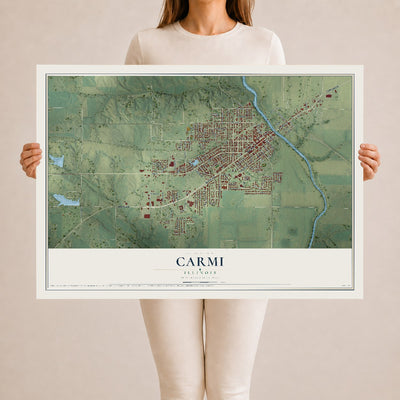 Map of Carmi, Illinois, 24 x 36 inch unframed archival matte print