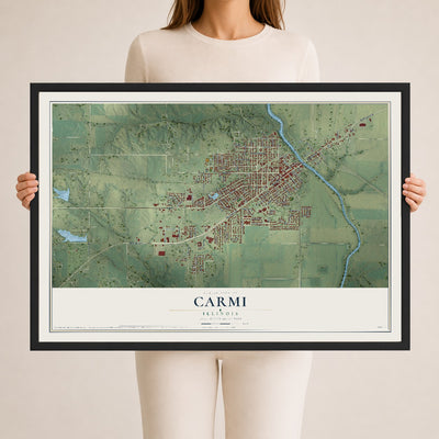 Map of Carmi, Illinois, 24 x 36 inch print in a black wood frame