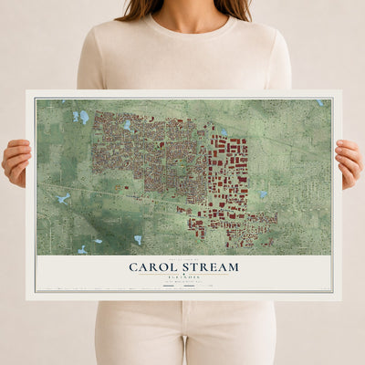 Map of Carol Stream, Illinois, 12 x 18 inch unframed archival matte print
