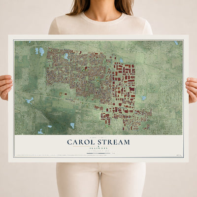 Map of Carol Stream, Illinois, 18 x 24 inch unframed archival matte print