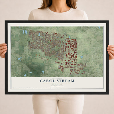 Map of Carol Stream, Illinois, 18 x 24 inch print in a black wood frame