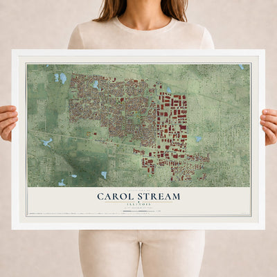 Map of Carol Stream, Illinois, 18 x 24 inch print in a white wood frame