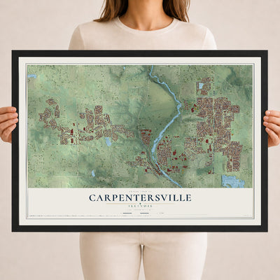 Map of Carpentersville, Illinois, 18 x 24 inch print in a black wood frame